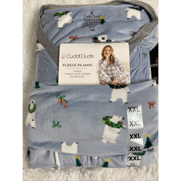 Cuddl Duds Fleece Pajama Set Women's Size 2XL V Neck Blue Long Sleeves Christmas - Picture 1 of 7